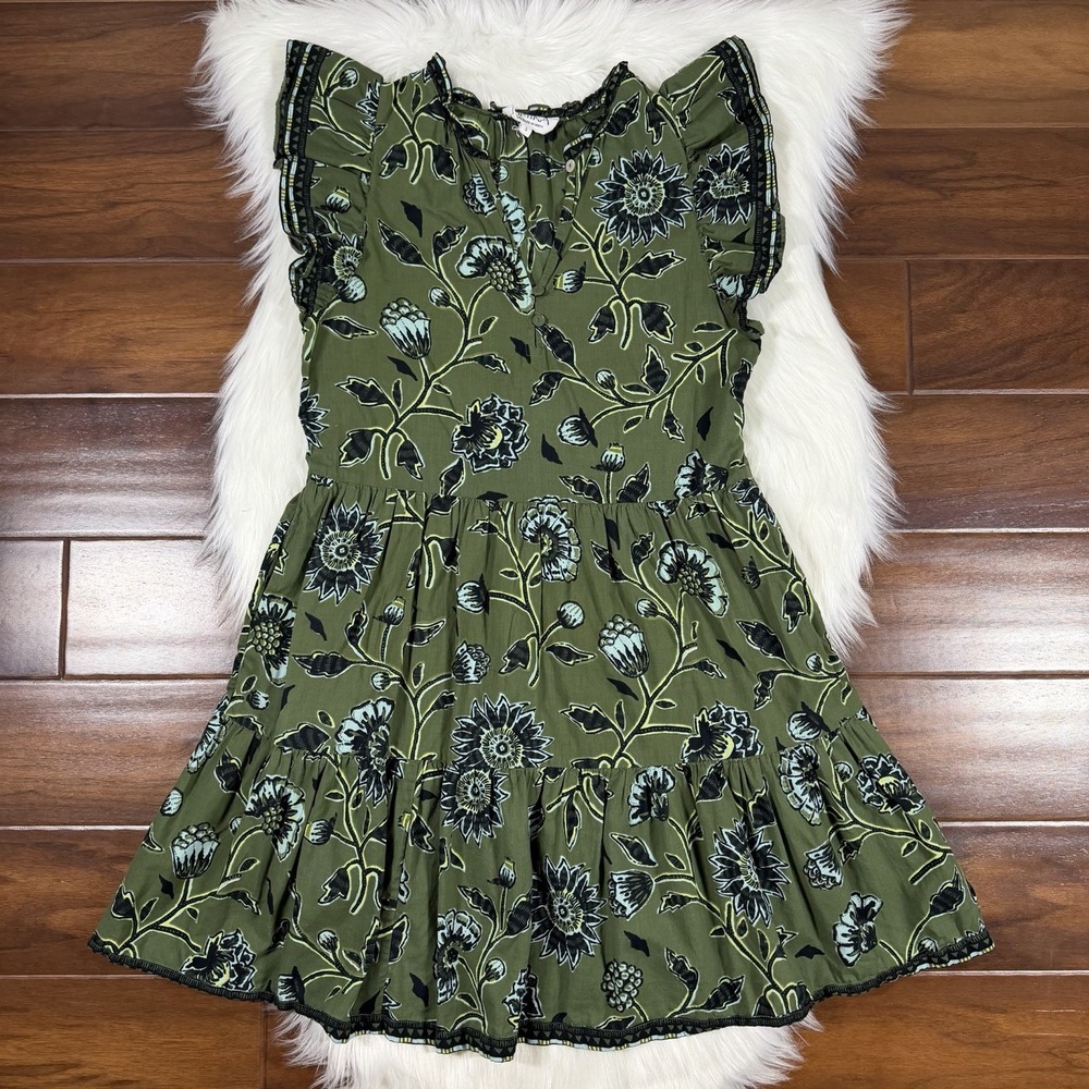 Omika Women's Size Small Green Floral Ruffle Tiered Wilora Mini Dress